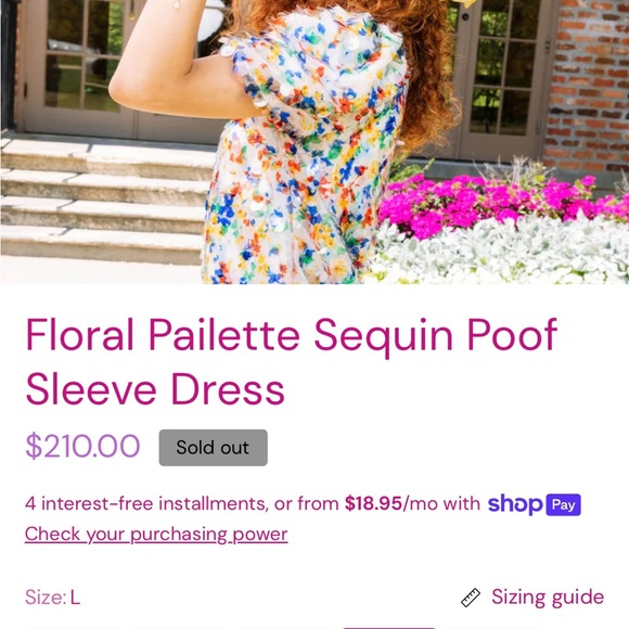 Queen of Sparkles Floral Pailette Sequin Poof Sleeve Dress - Large - Picture 6 of 6